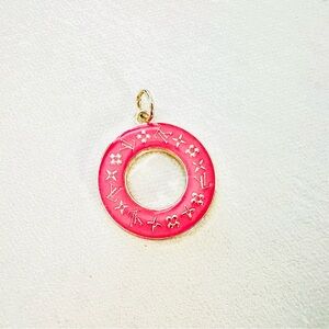 Louis Vuitton LV Pink, Gold Circular Pendant Charm, Authentic, Necklace Jewelry